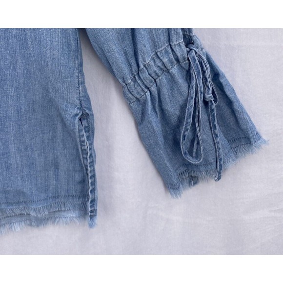 Rails Zimi Top Womens S Blue Linen Blend Chambray Long Sleeves Tie Flare Cuffs - Picture 4 of 13